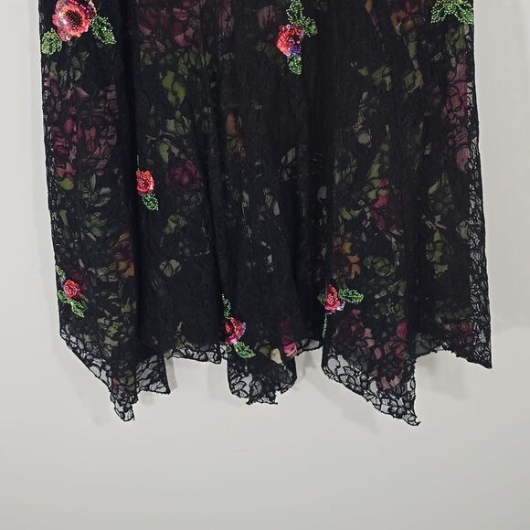 {Nicole Miller New York} 90s Y2K Lace Overlay Floral Sequins Asymmetrical Skirt - Picture 9 of 16